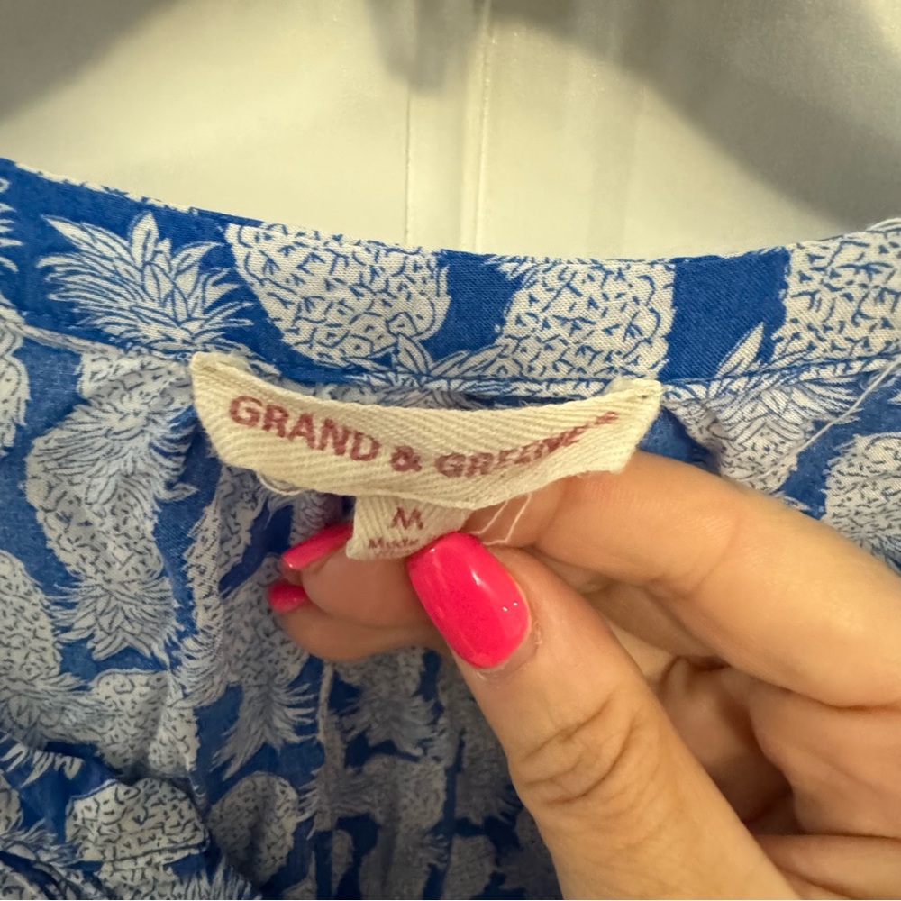 Grand & Greene Blue Pineapple Print Blouse‎ – Size M - Picture 2 of 4